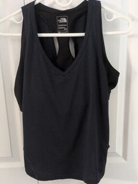 The North Face Women's Navy and Black V-Neck Tank With Inbuilt Sports Bra